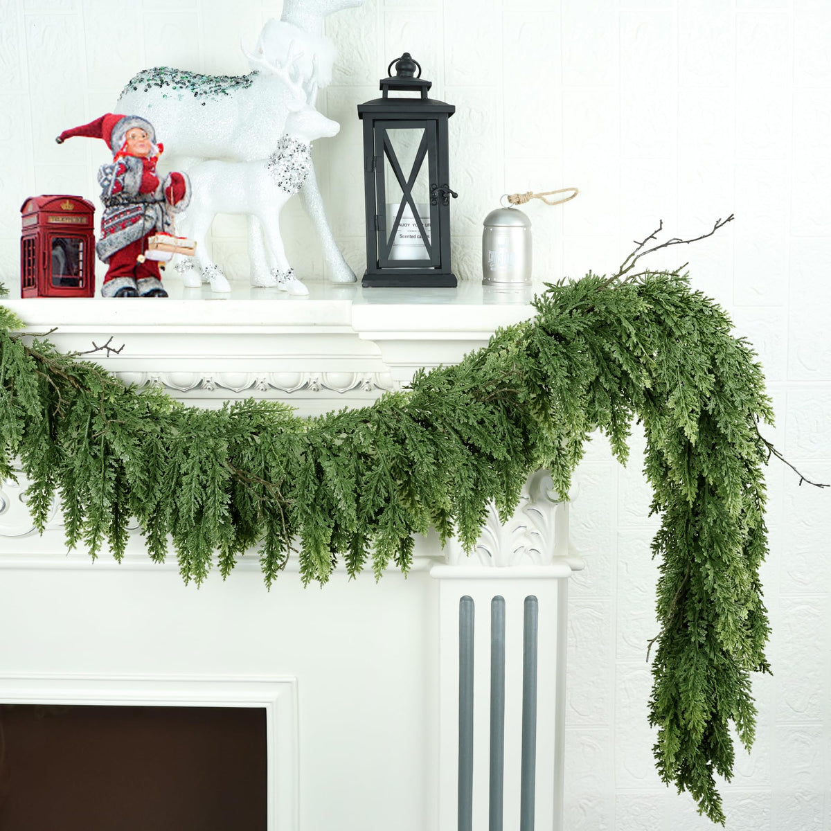 MDSTBN garland on mantel showing full festive coverage and instant ambiance