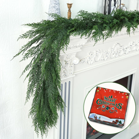 MDSTBN garland on covered porch showing outdoor-ready styling and weather-protected display