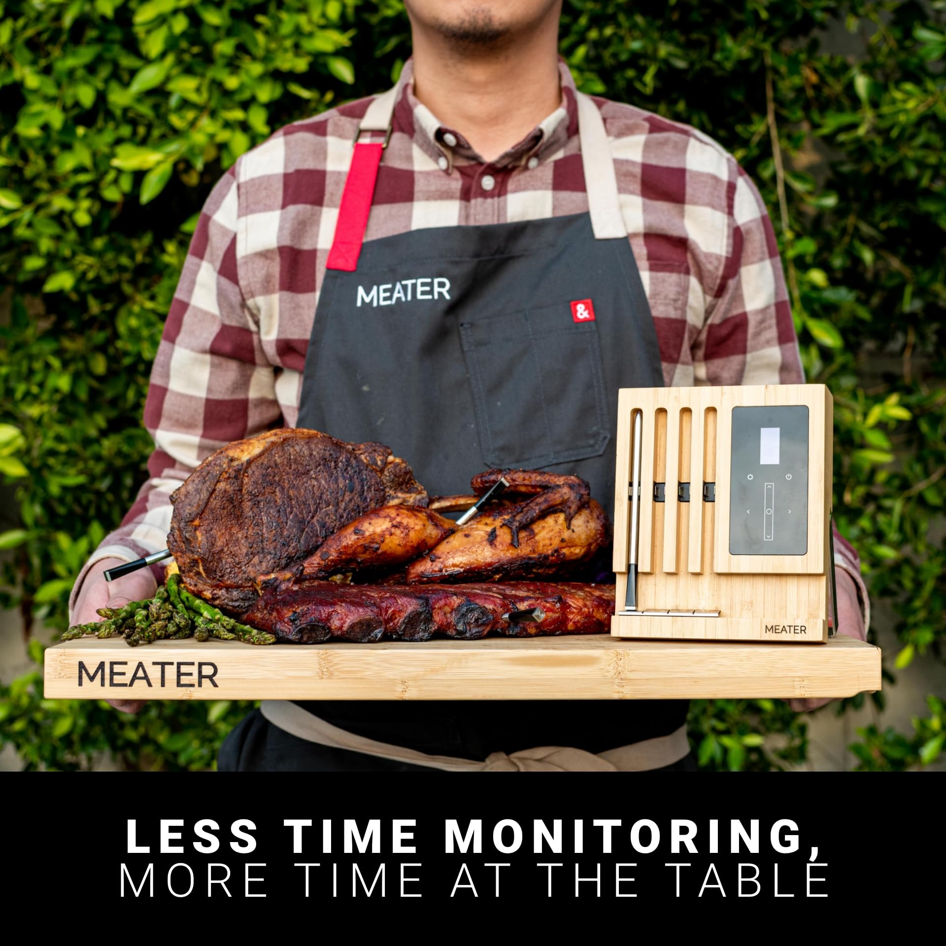 MEATER Block rear view with micro-USB port visible, reliable long-cook power option