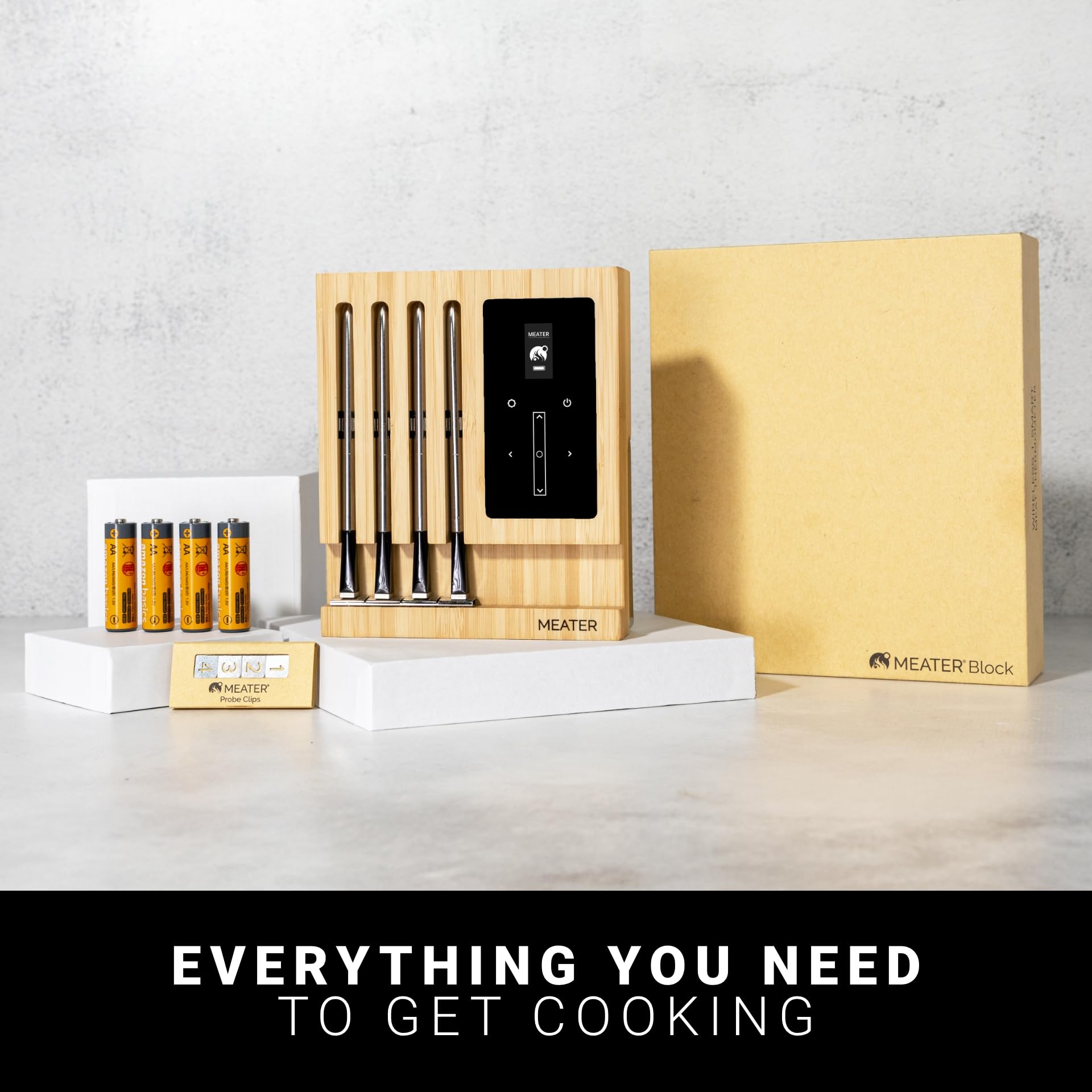 MEATER product box and included accessories, everything needed for quick setup