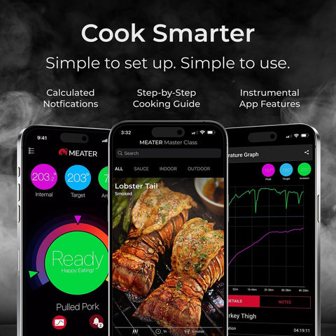 MEATER Pro probe in grilled steak showing wireless monitoring benefit while cooking
