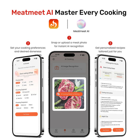 Meatmeet app on smartphone showing live temperatures for control