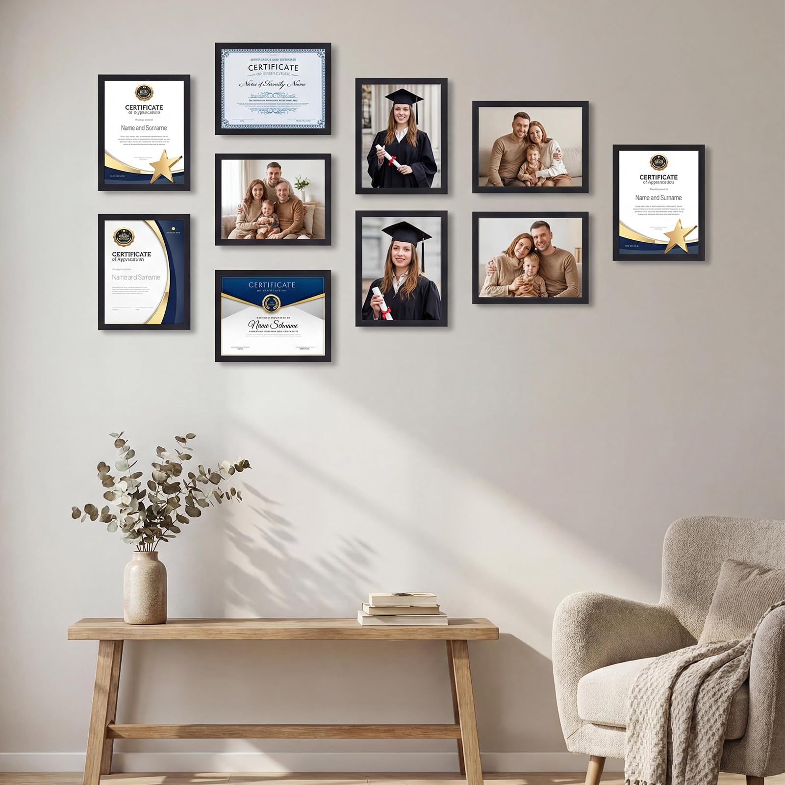 MEBRUDY frame beside a ruler showing exact 8.5x11 fit for documents