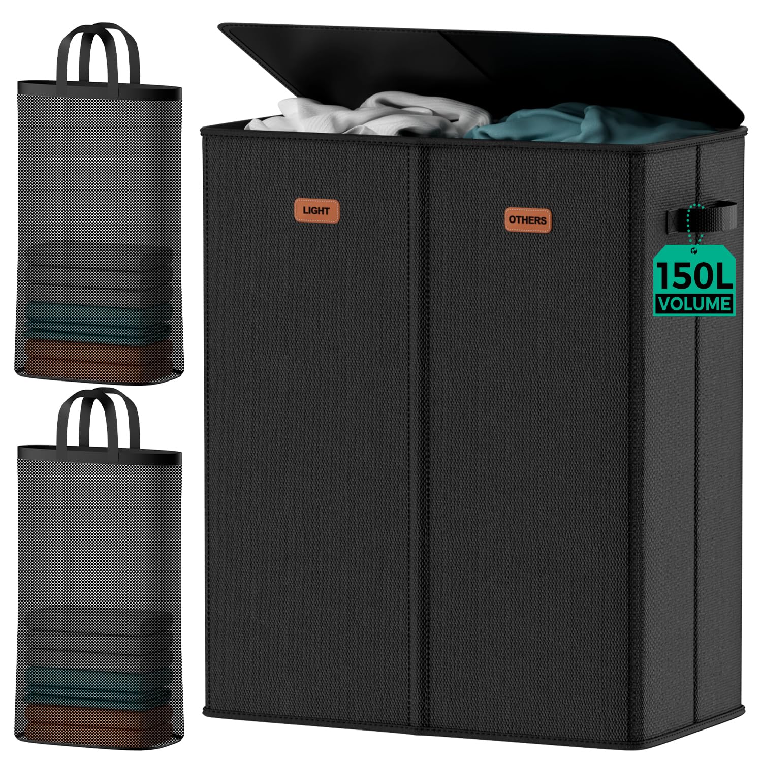 MECINFUL front view with lid showing tidy covered laundry storage benefit