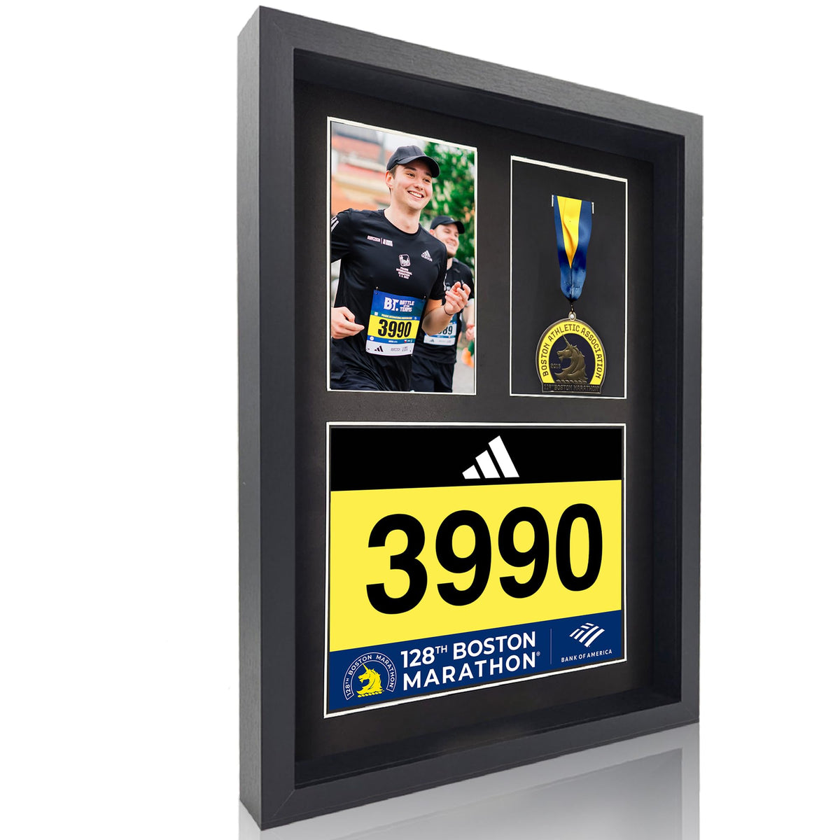 MedalAwardsRack front view showing medal bib and photo with clean presentation benefit