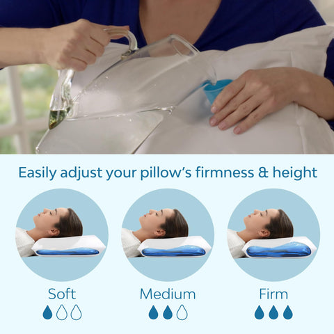 Mediflow pillow being filled and adjusted by hand for personalized support