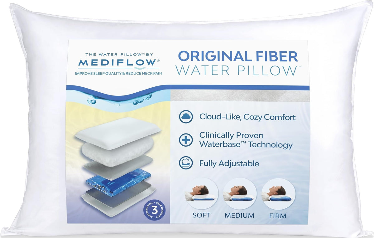 Mediflow front view of pillow showing logo and shape for consistent support