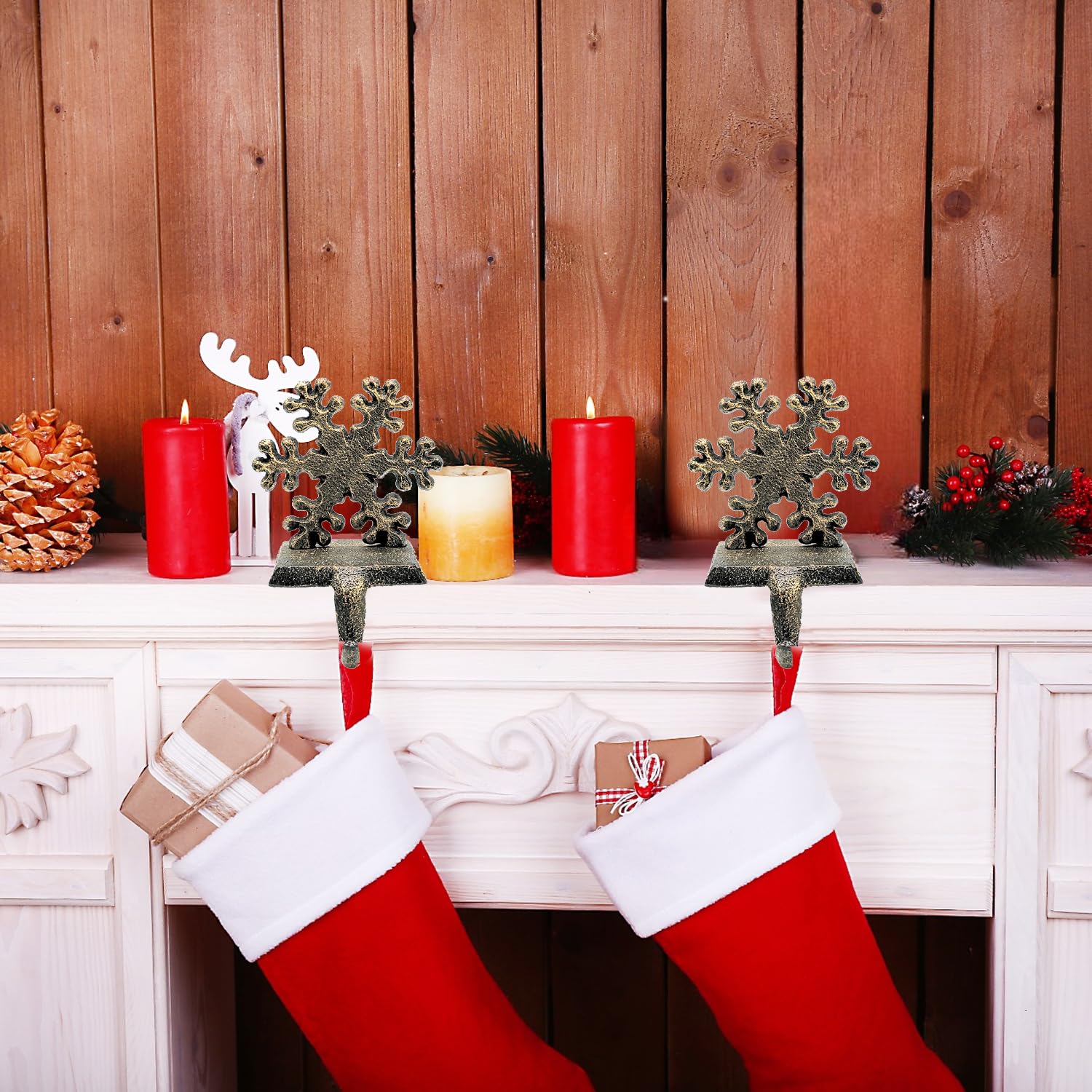 Medoore snowflake next to ruler for scale illustrating compact mantel-friendly size