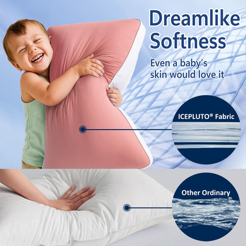 MEELUS close-up of icy-pink silky side demonstrating cooling, low-friction feel