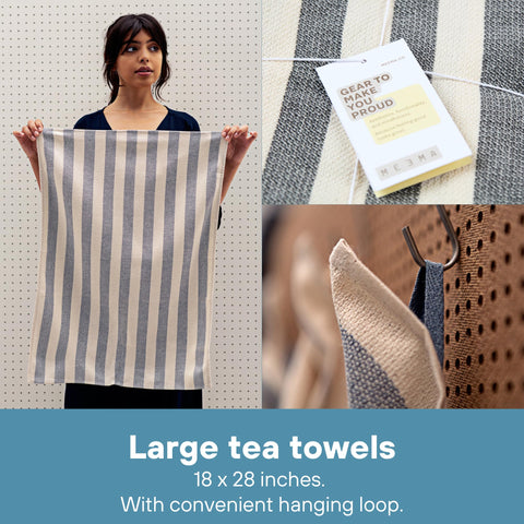MEEMA towel beside plate to show 18 by 28 inch size for coverage