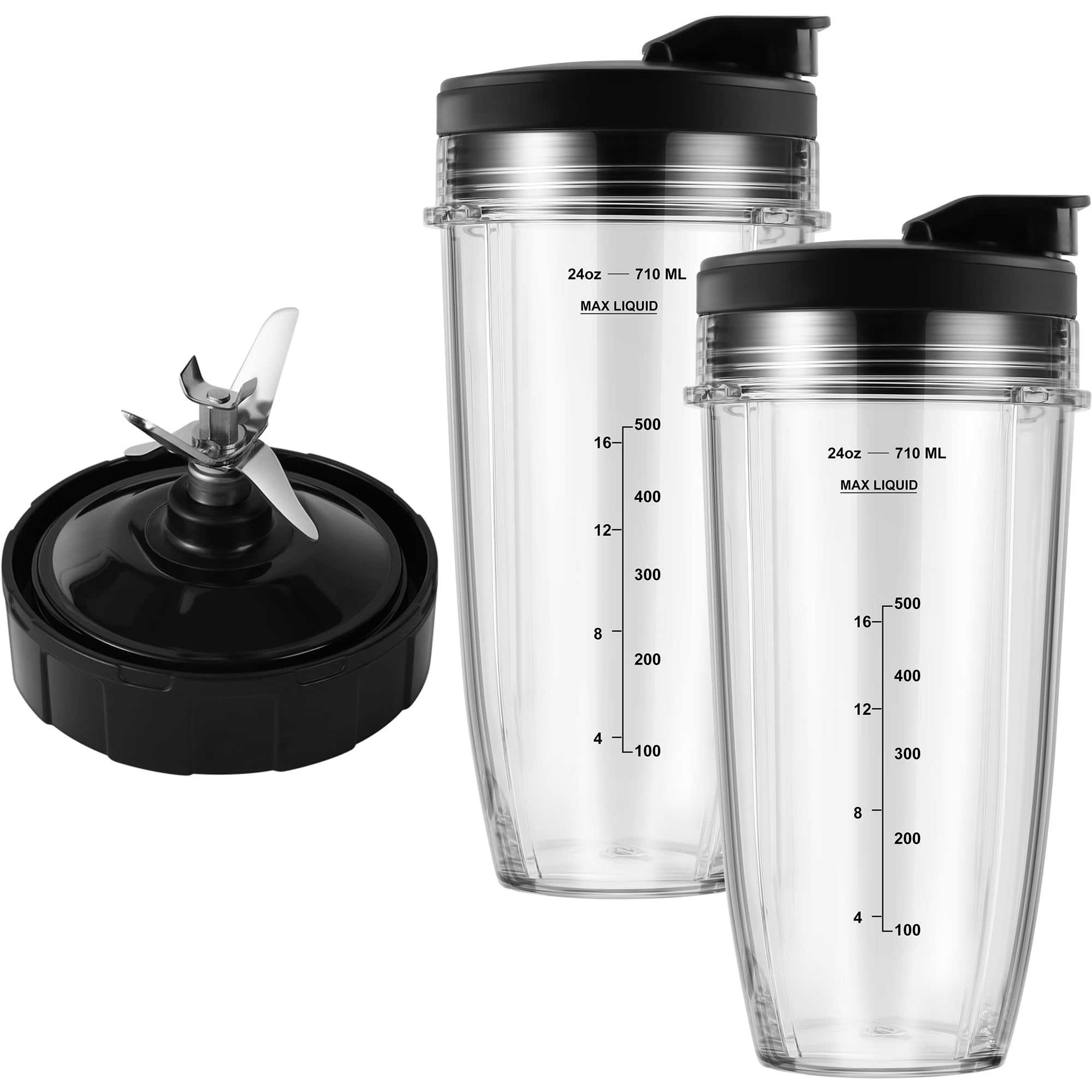 MEET JUICE front view of two 24oz cups showing clear durable plastic, easy identification