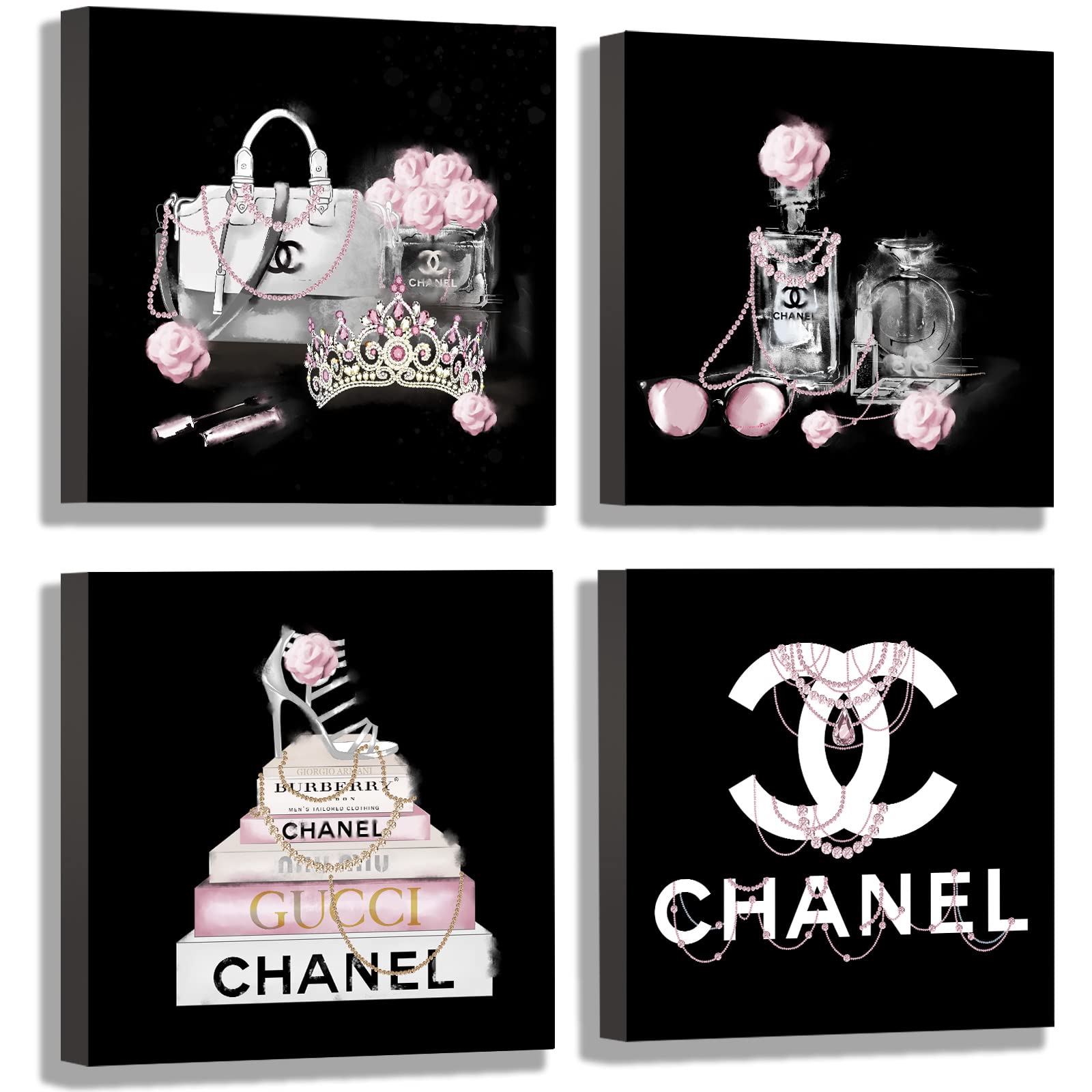 Meetdeceny front view of four-panel fashion canvas set shows stylish wall focal point