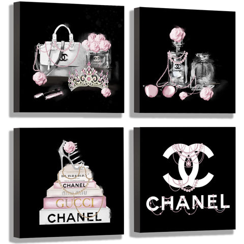 Meetdeceny front view of four-panel fashion canvas set shows stylish wall focal point