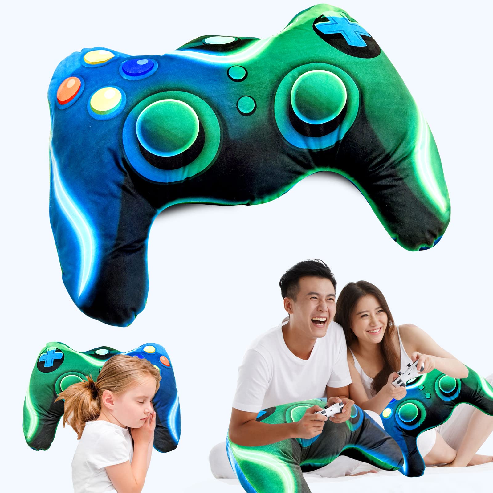 Meeting Story pillow on sofa adding colorful gamer-themed décor and comfort