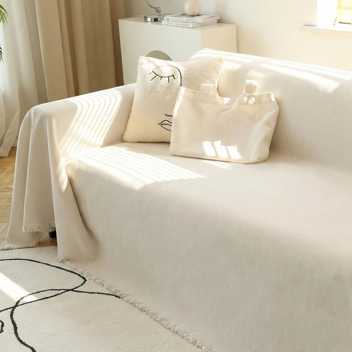 MEETSKY front view on beige sofa showing full coverage and protection