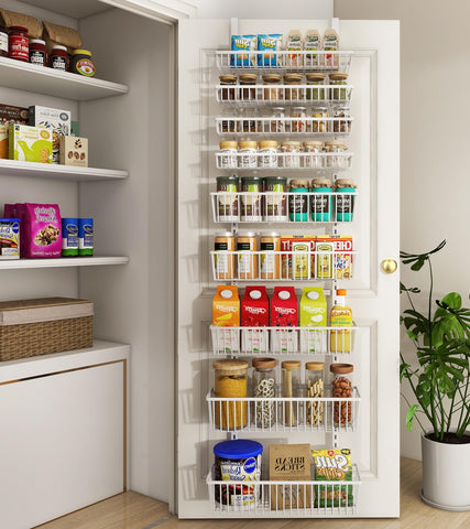 Mefirt front view of assembled white 9-tier organizer showing tidy storage