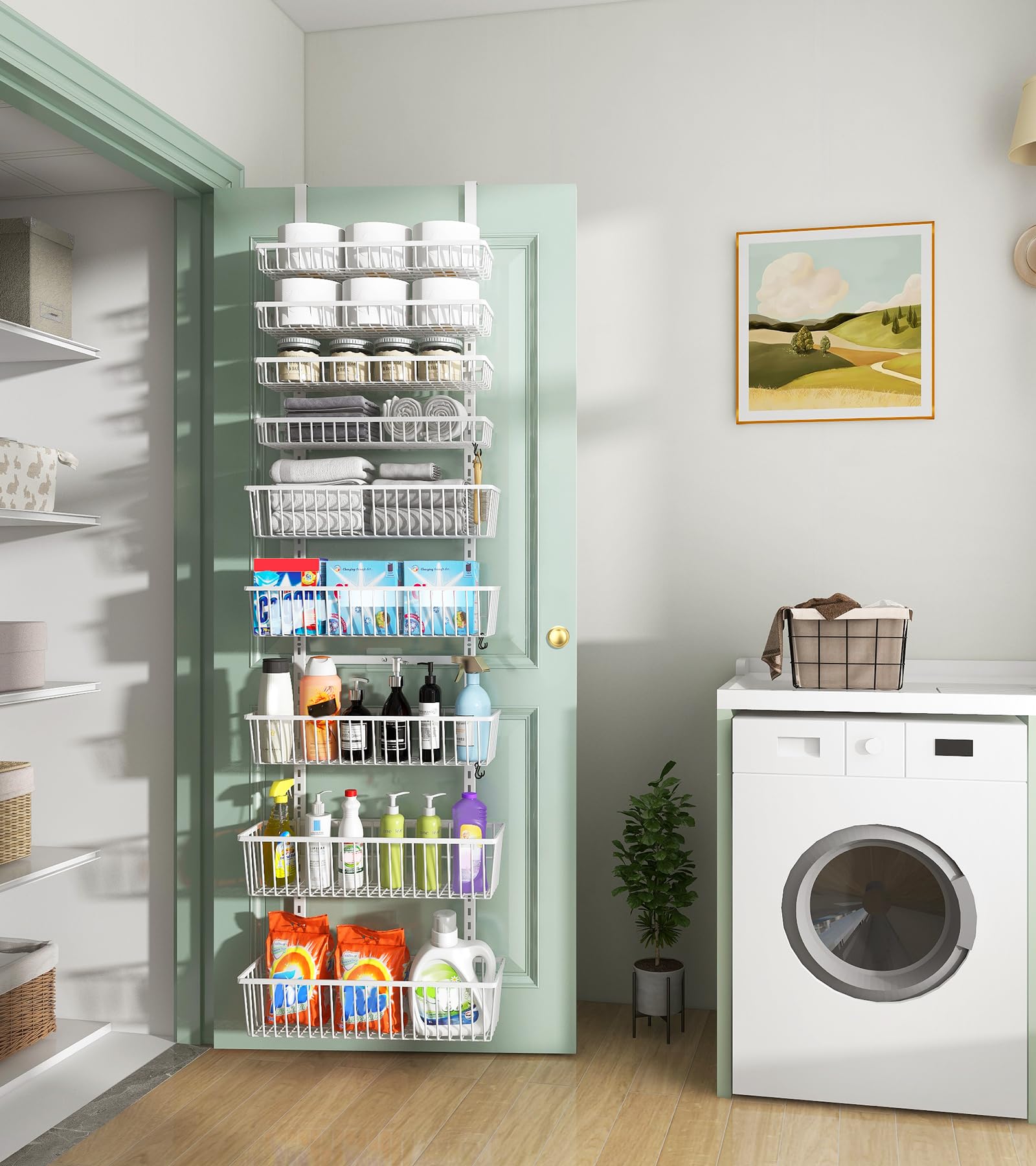 Mefirt in kitchen pantry holding cans and bottles for quick ingredient access