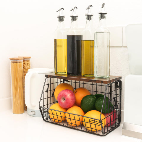 Mefirt wall-mounted baskets maximizing counter space in kitchen