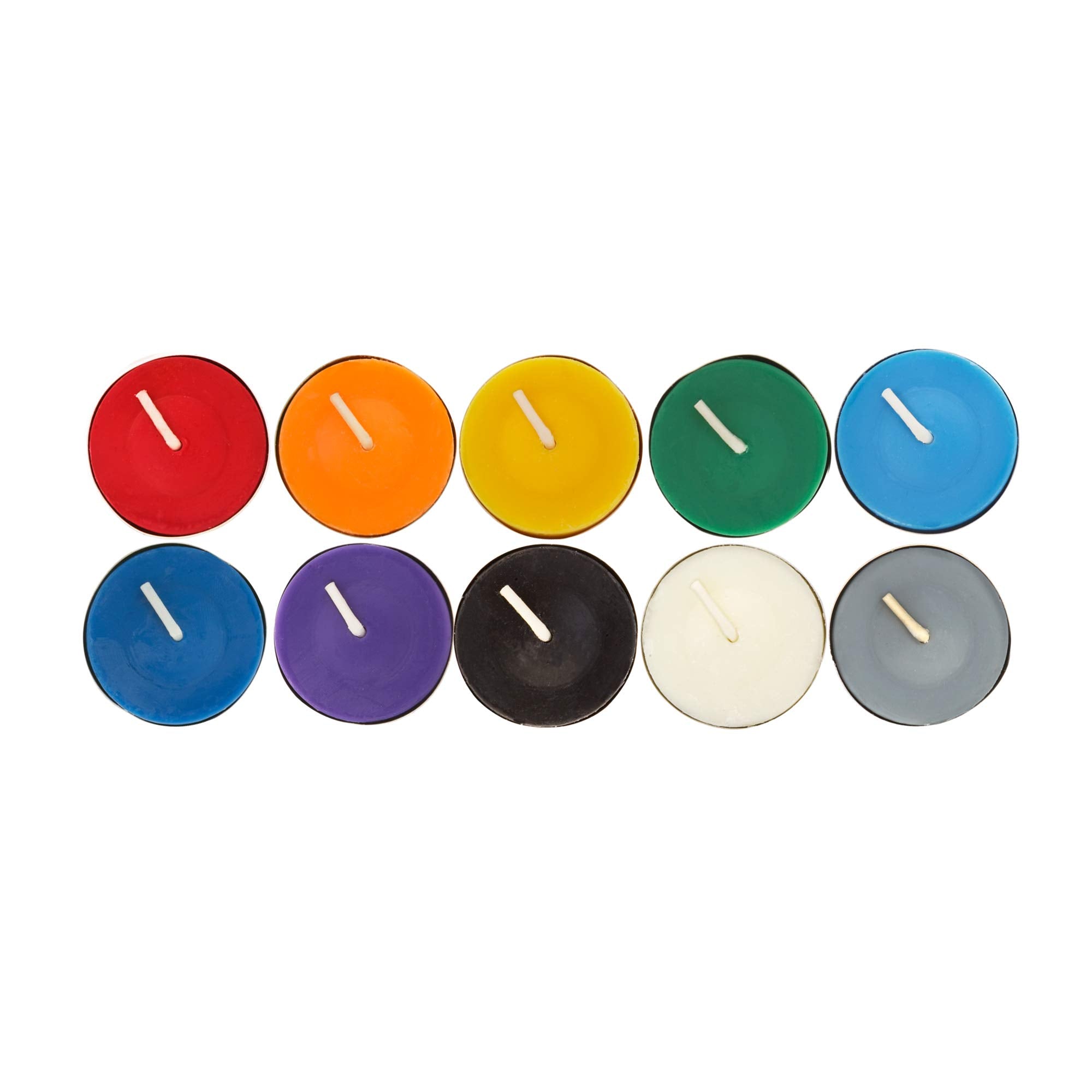 MEGA CANDLES top view of all ten colors arranged to show vibrant selection