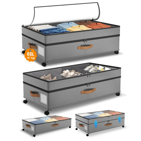 Megapuxin front view of under bed storage showing compact footprint and tidy organization benefit