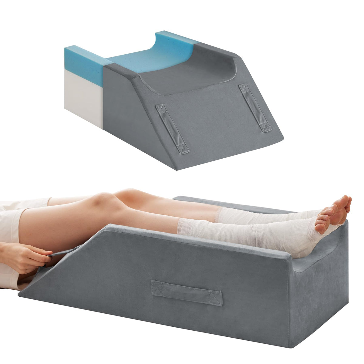 MEGCXIT leg elevation pillow front view showing full wedge support and stability
