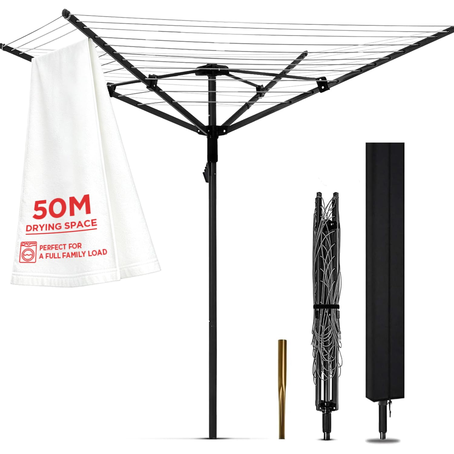 MEILANHUI front view of assembled umbrella clothesline shows capacity and layout benefit