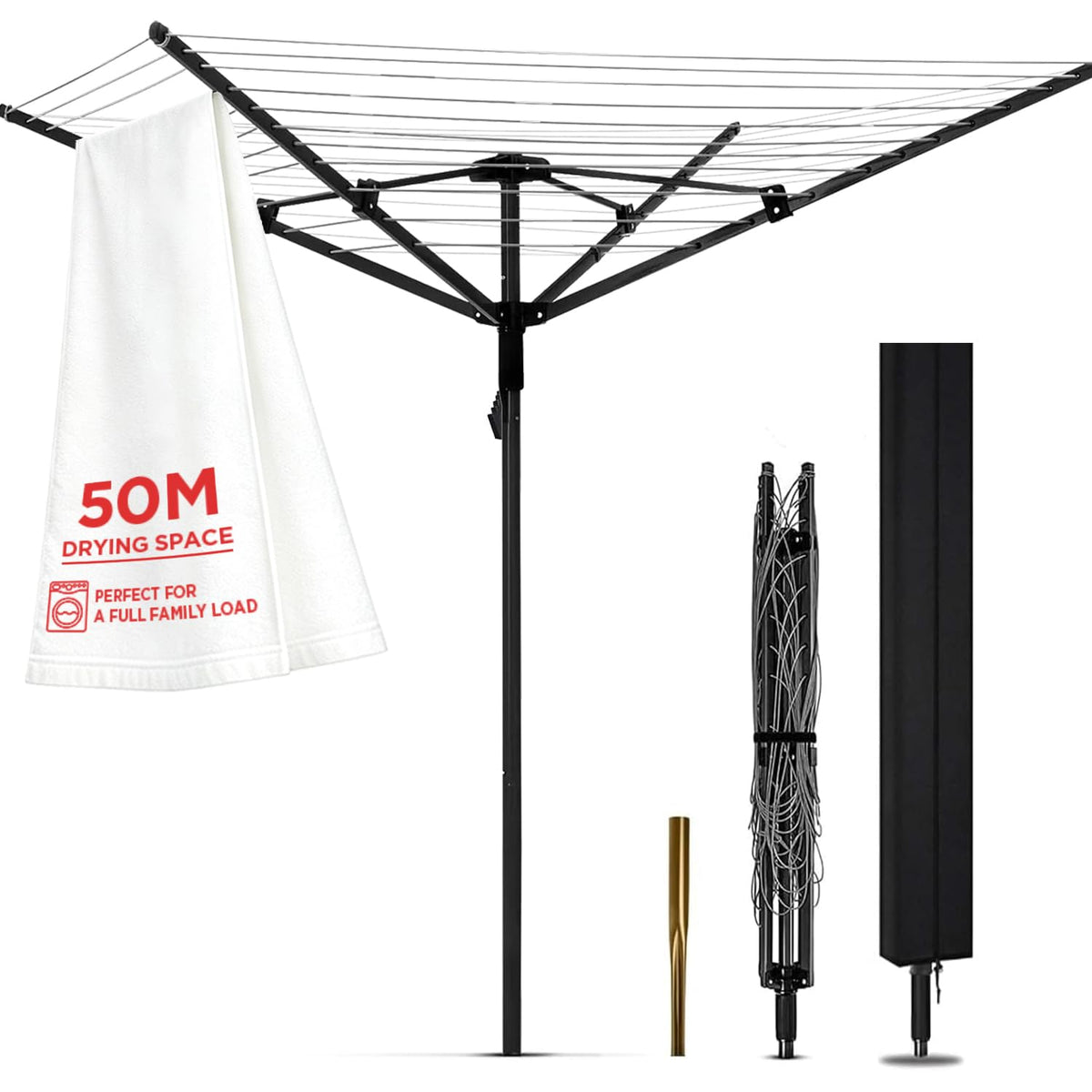 MEILANHUI front view of assembled umbrella clothesline shows capacity and layout benefit