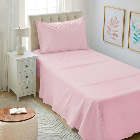 Mejoroom front packaging showing the blush pink sheet set and benefits