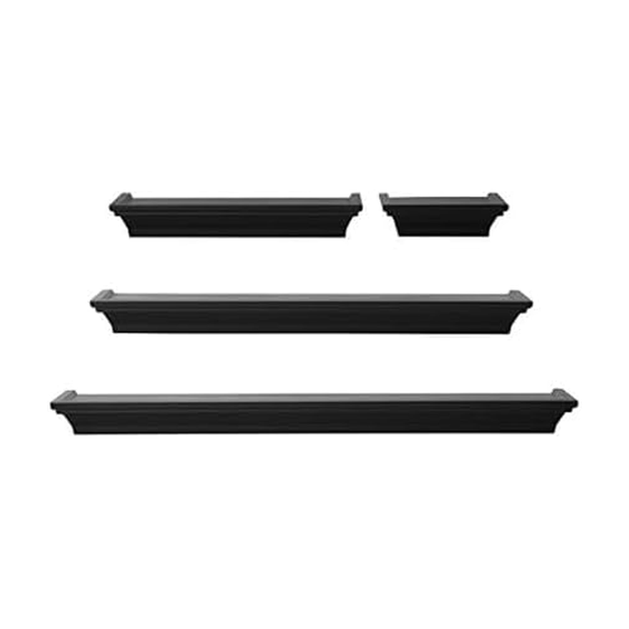 MELANNCO front grouping showing four black ledges and bold wall contrast