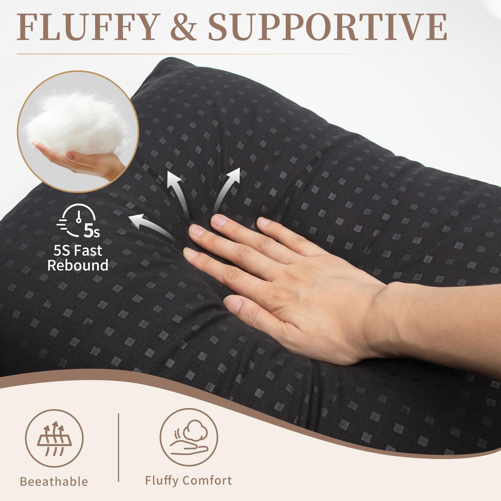 Melising view of plush down-alternative filling showing supportive loft and pressure relief