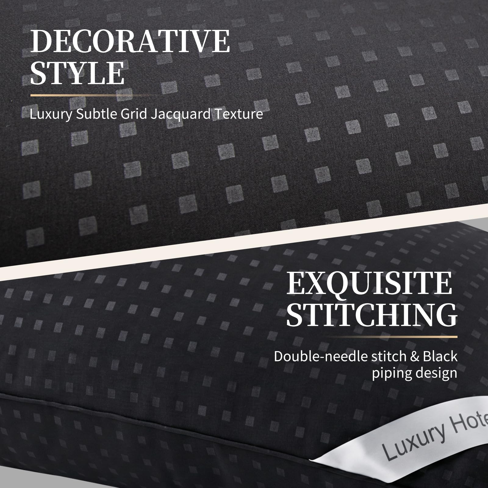 Melising pillow in styled bed illustrating comfort and elegant dark bedding aesthetic