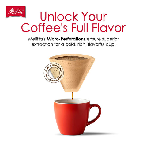 Melitta bamboo filter placed in cone coffee maker during brewing for clean cup