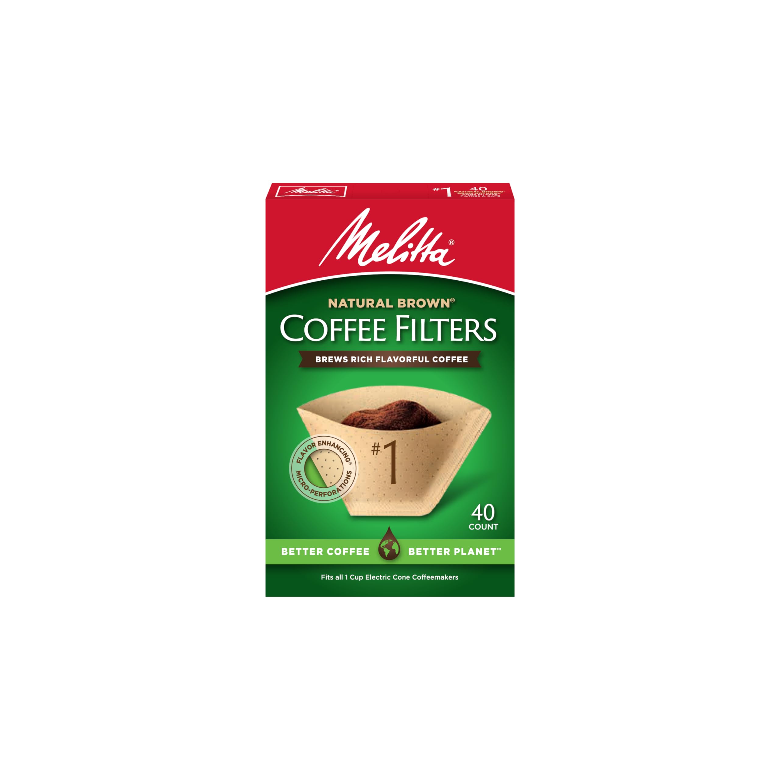 Melitta front packaging showing natural brown filters and pack size, convenient storage