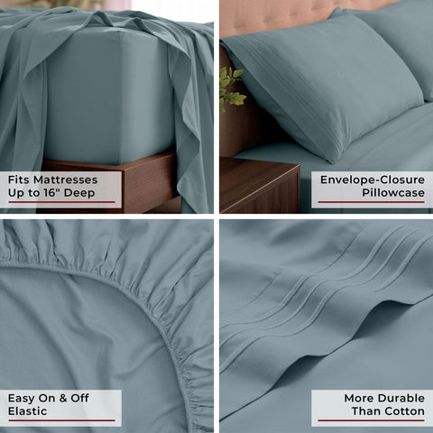 Mellanni styled bed in Spa Blue illustrating calming color and bedroom coordination