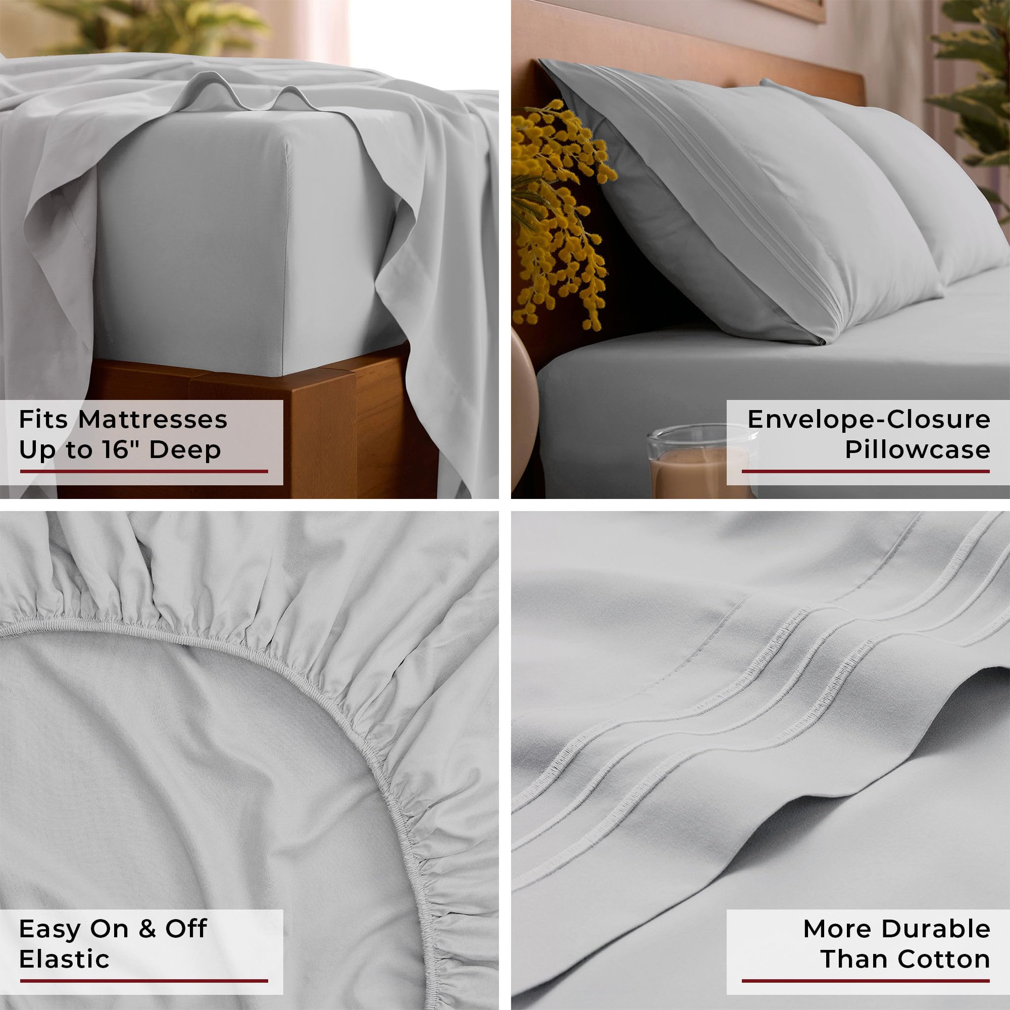 Mellanni styled bedroom with made bed illustrating modern light gray aesthetic and comfort