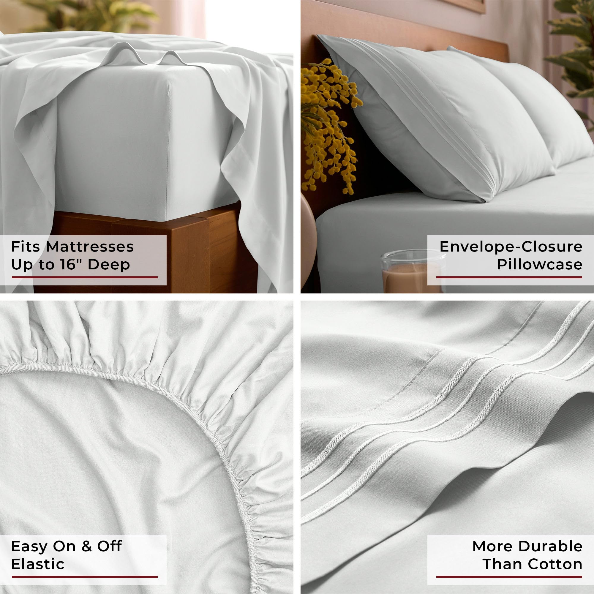 Mellanni two envelope pillowcases stacked and folded, highlights neat finish