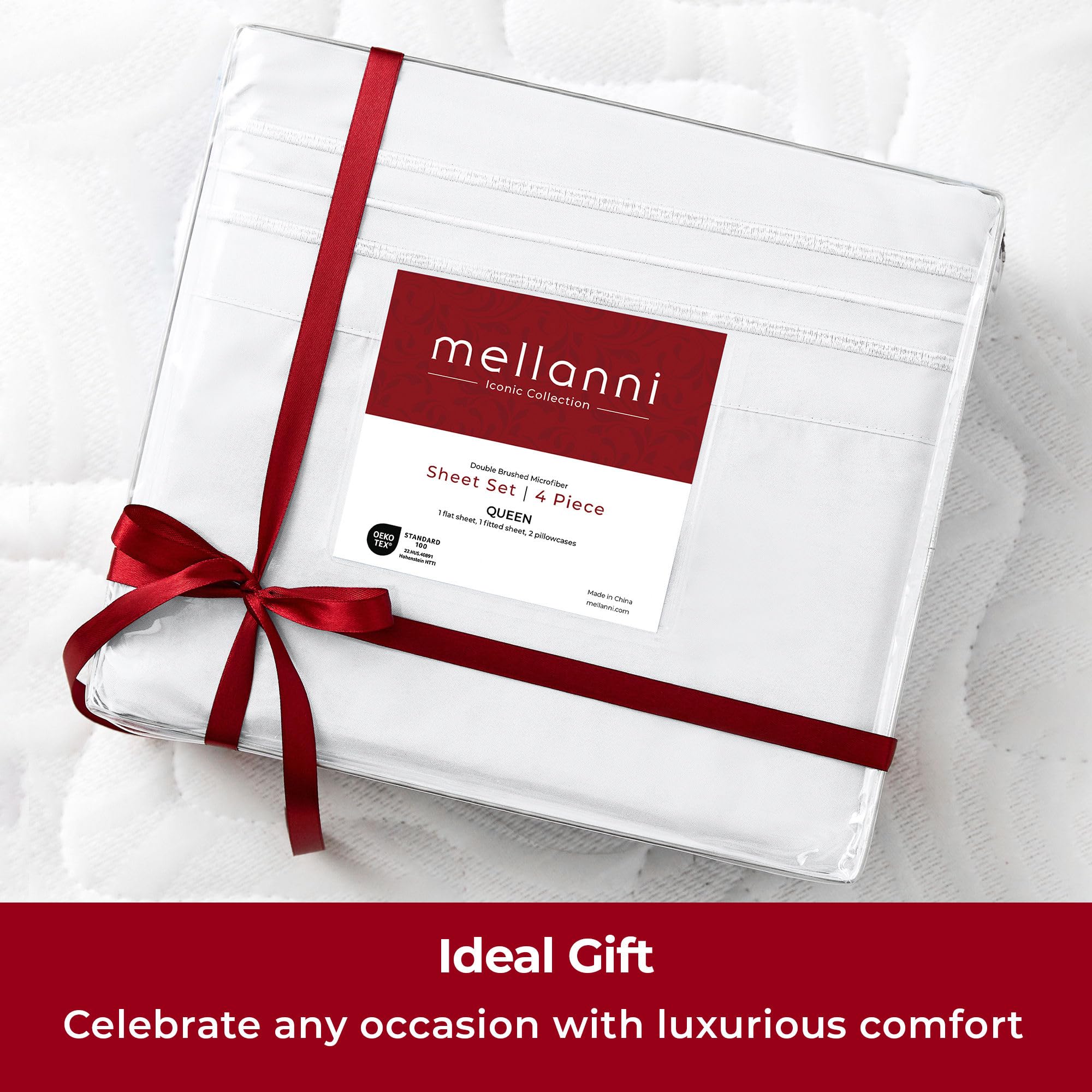 Mellanni family bed scene with kids and pet showing durable performance