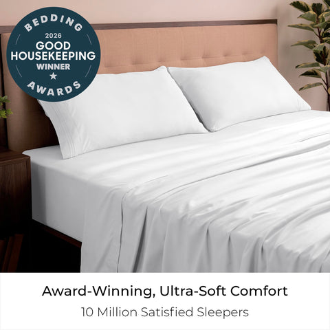 Mellanni fitted sheet deep pocket close-up showing snug fit on mattress corner