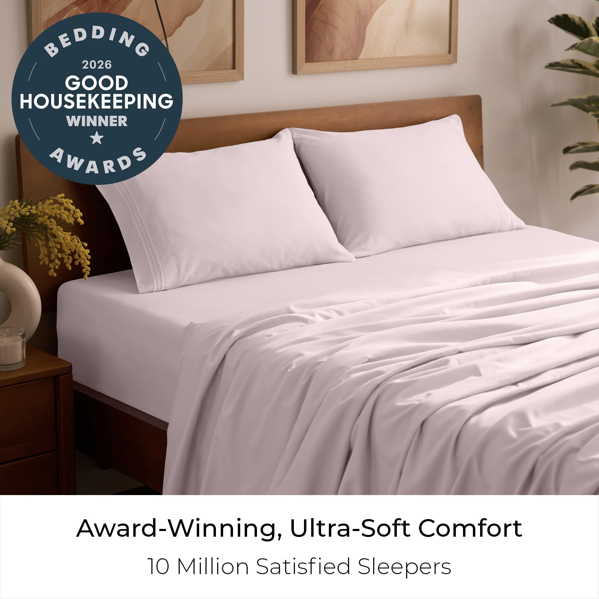 Mellanni fitted sheet close-up of deep pocket and elastic, secure snug fit benefit