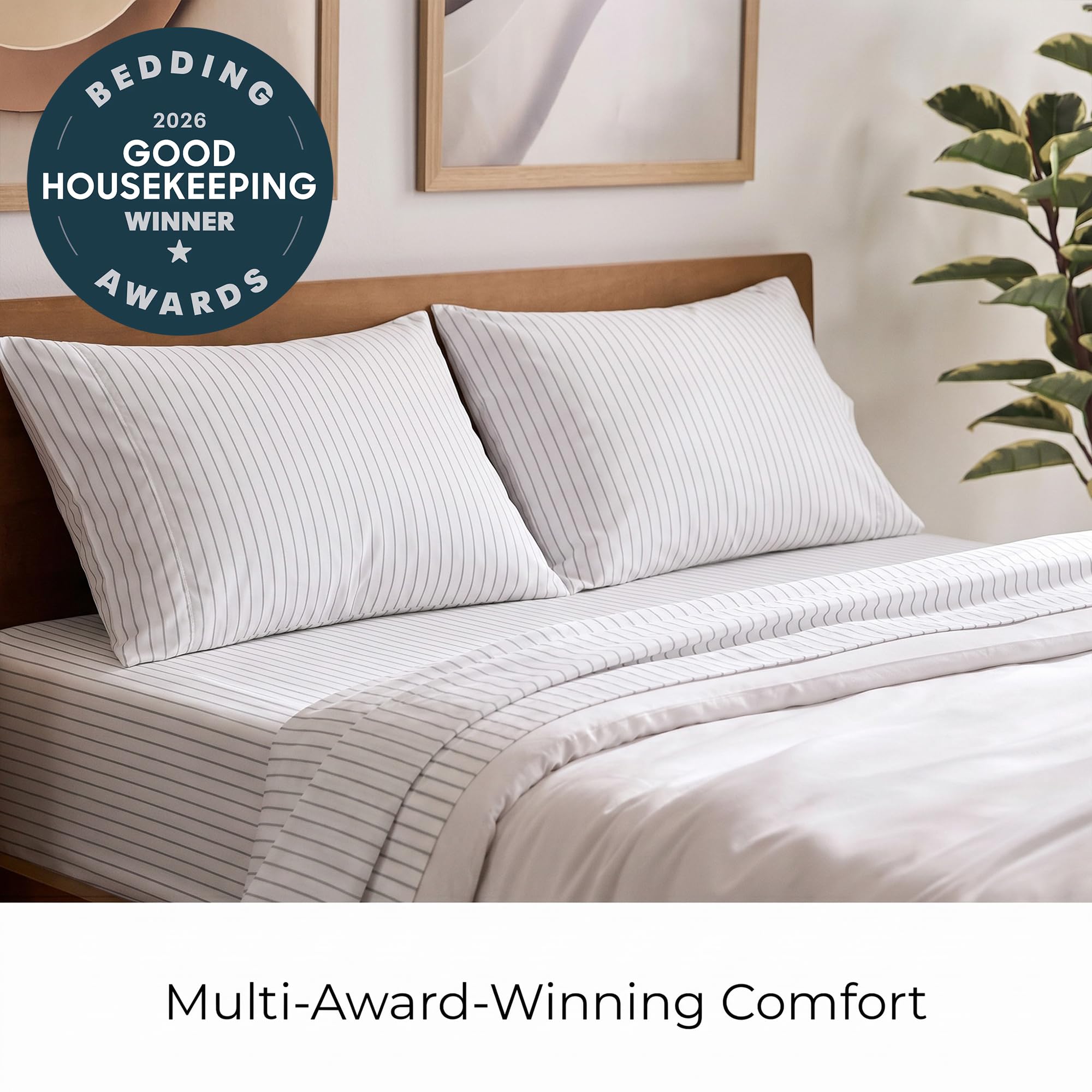 Mellanni flat sheet unfolded on bed showing full queen coverage and easy bed-making benefit