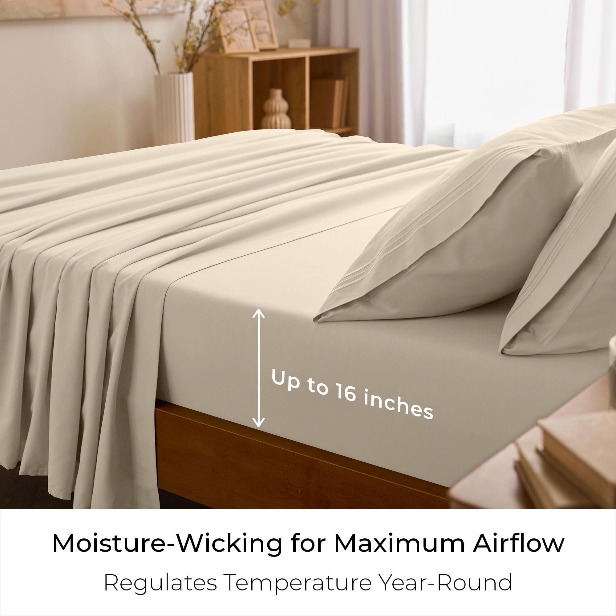 Mellanni flat sheet spread on bed demonstrating smooth layered comfort