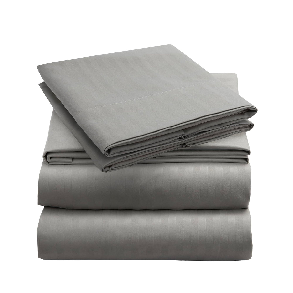 Mellanni front packaging showing striped gray/silver design and set contents