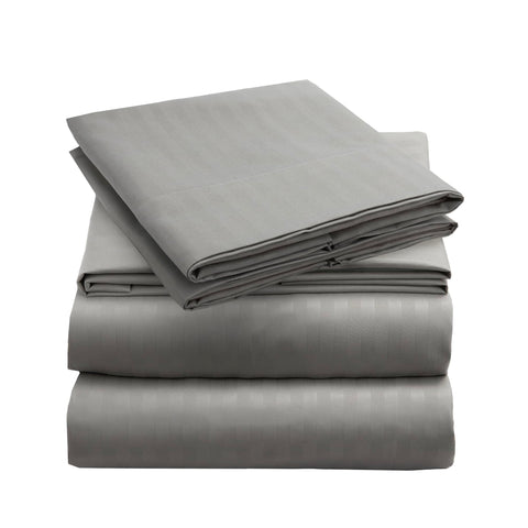 Mellanni front packaging showing striped gray/silver design and set contents