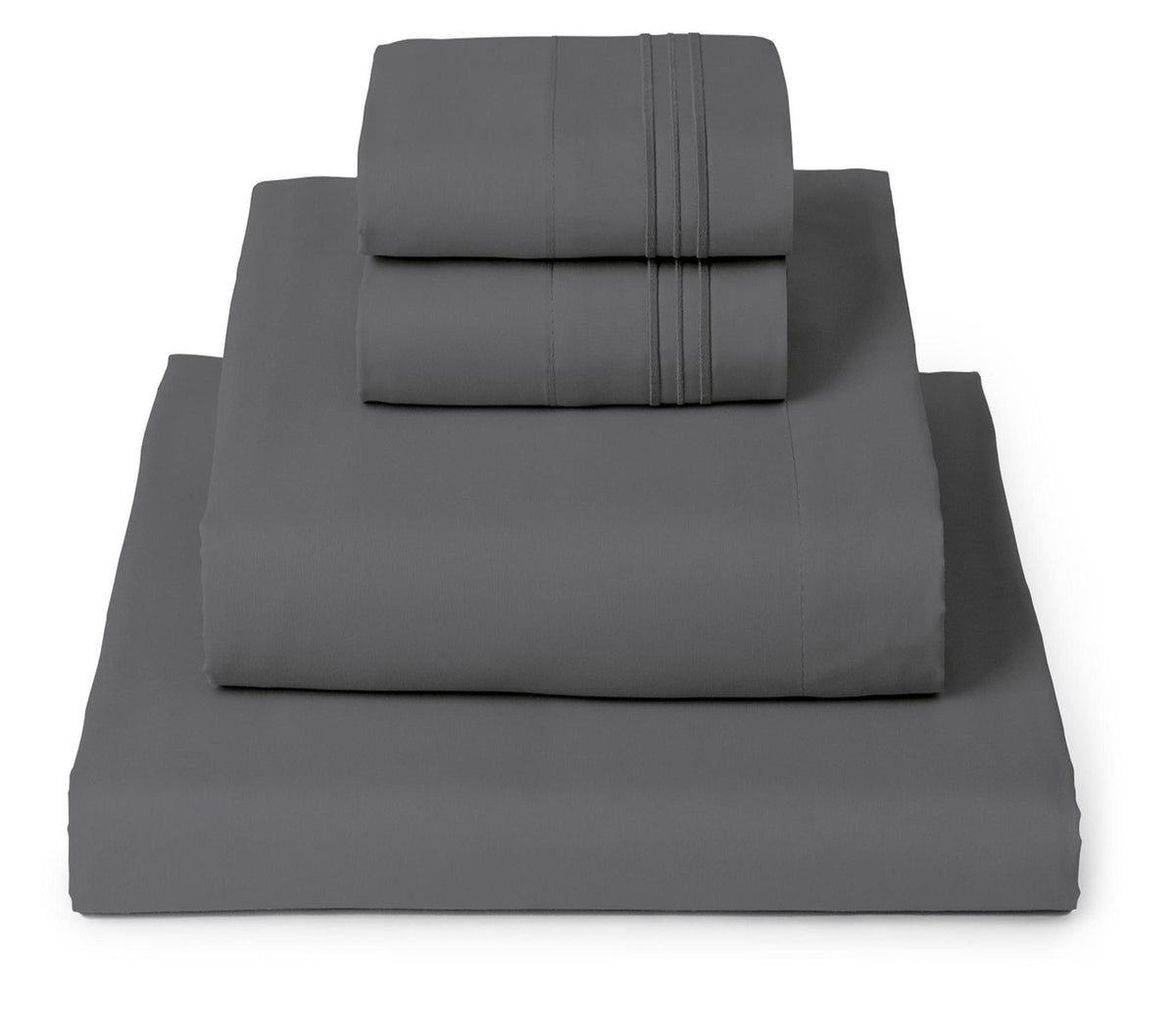 Mellanni folded full set on bed showing neat stack and immediate comfort