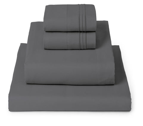 Mellanni folded full set on bed showing neat stack and immediate comfort
