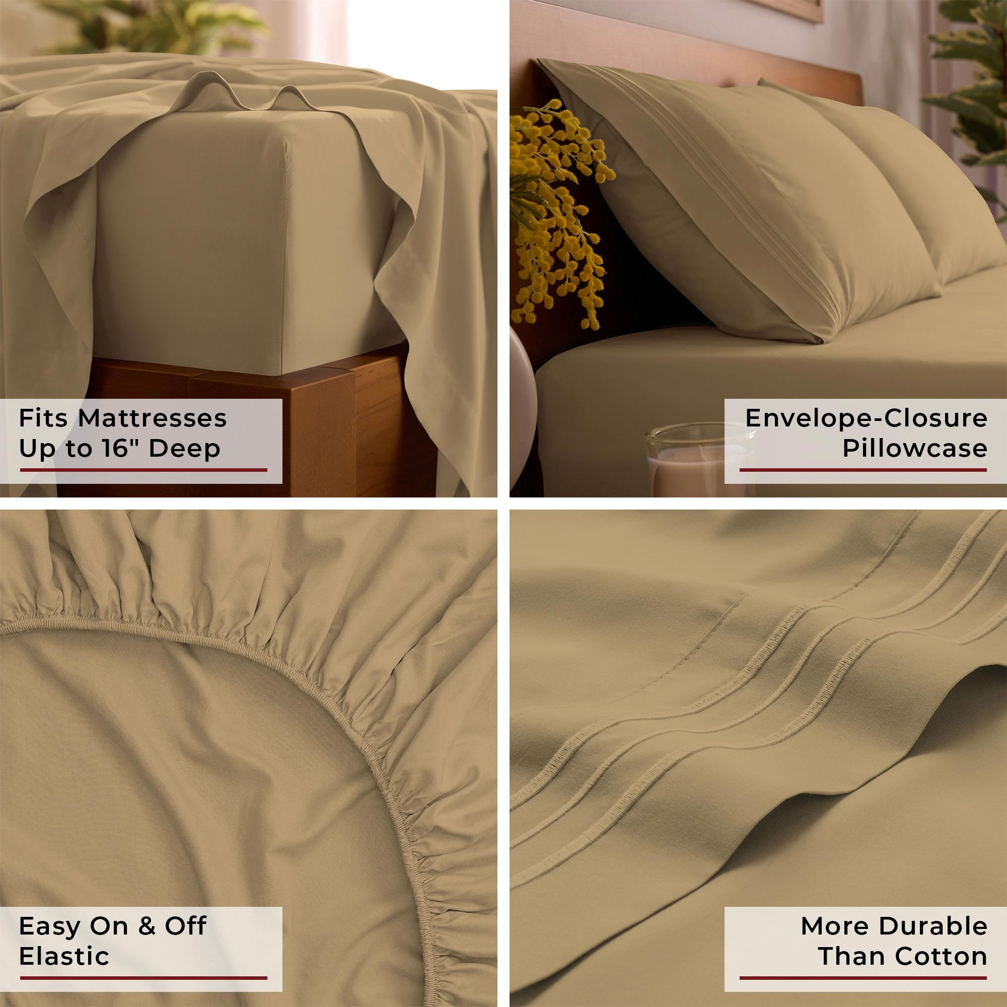 Mellanni styled bedroom with gold sheets showing inviting hotel-like look