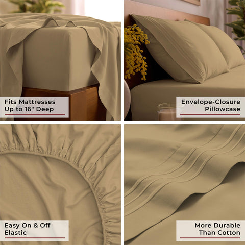 Mellanni styled bedroom with gold sheets showing inviting hotel-like look