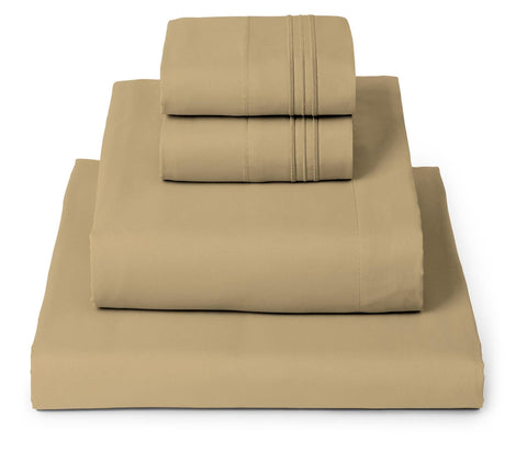 Mellanni gold queen flat-lay showing complete 4-piece set and neat presentation