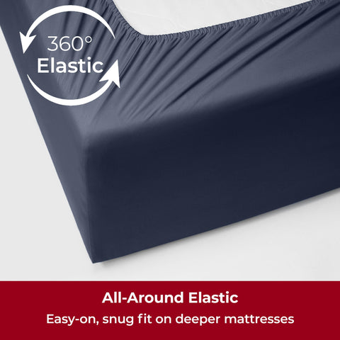 Mellanni two pillowcases stacked to display matching navy blue finish