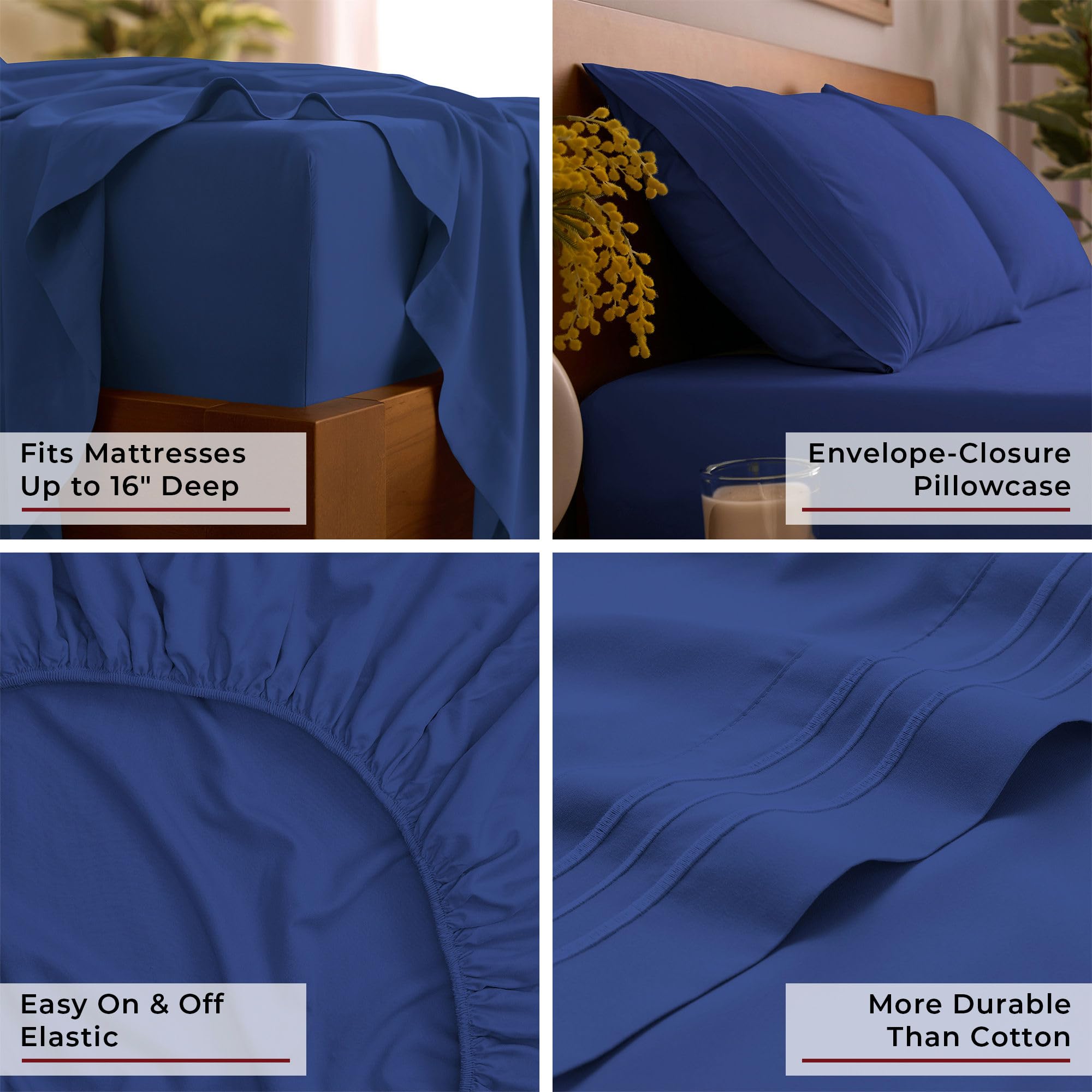 Mellanni pillowcases and flat sheet top view illustrating smooth finish benefit